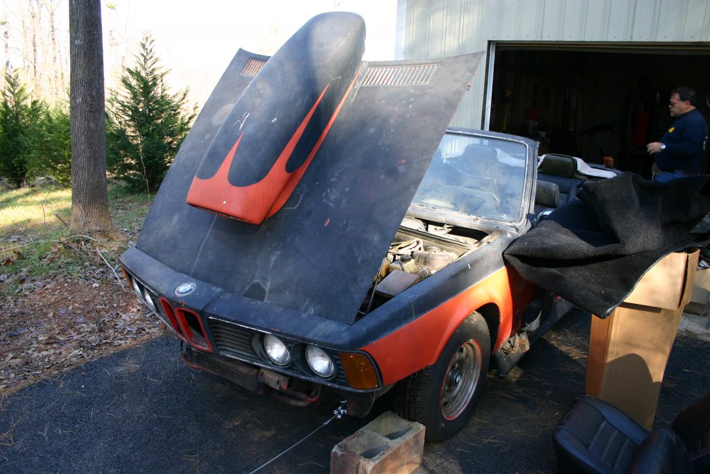 Image of BMW pulled from the garage.
